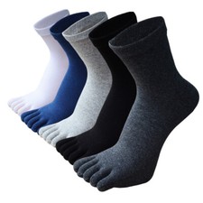 5 Pair Men Boys Toe Socks Gentleman Business Casual Solid Color Crew Socks Sport