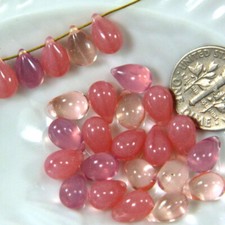 Tear Drop Beads, 9x6mm., Pink Mix w/ Gloss Finish, 25 Pieces