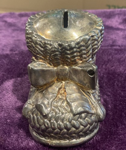Antique SilverPlate Baby Boot with Bow Money Box - Picture 2 of 6