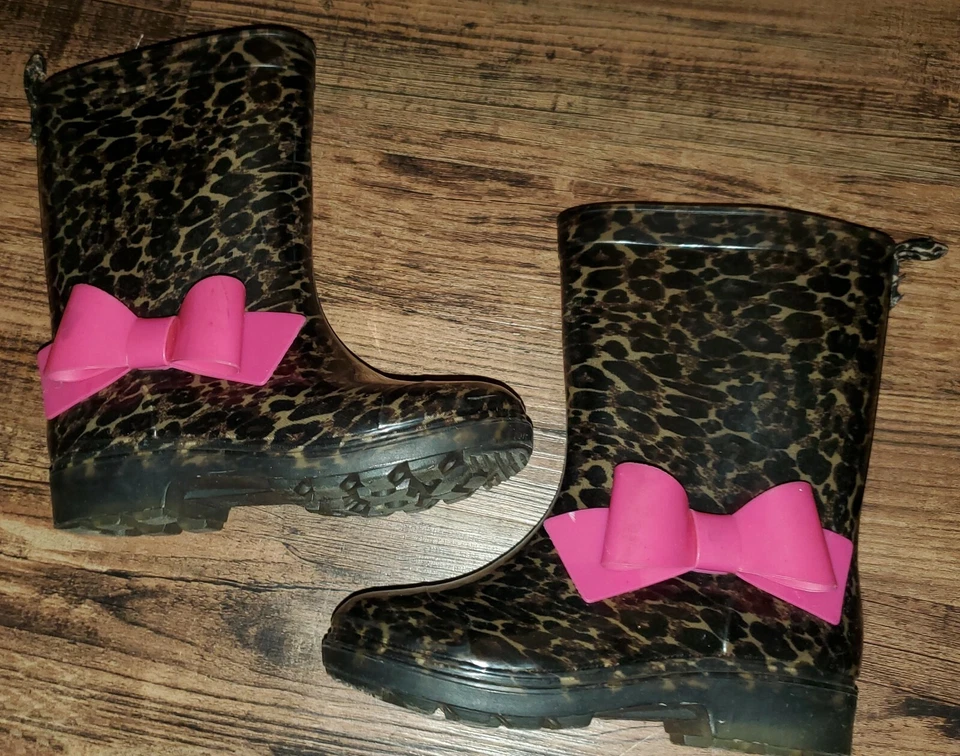 Botas de Lluvia Capelli Marrón Leopardo Estampado Animal Rosa Lazo Niñas Niño 10/11 *S24 Foto 3 de 4
