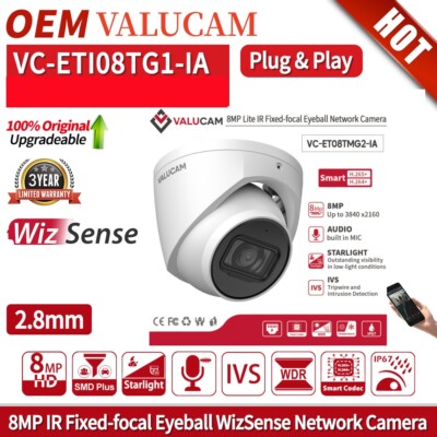 Valucam Starlight 4K MIC IP Camera POE 8MP VC-ET108TMG1-IA Wizsense IR Mic Home