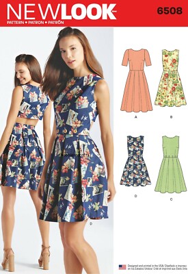 NEW LOOK 6508 MISSES KLEID mit offenem oder geschlossenem Rücken Schnittmuster Gr. 10 - 22