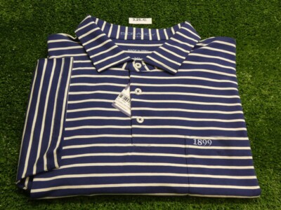 B Draddy Men's Fashion Stripe Golf Shirt C.C. Logo Navy/White/Yellow Extra Large