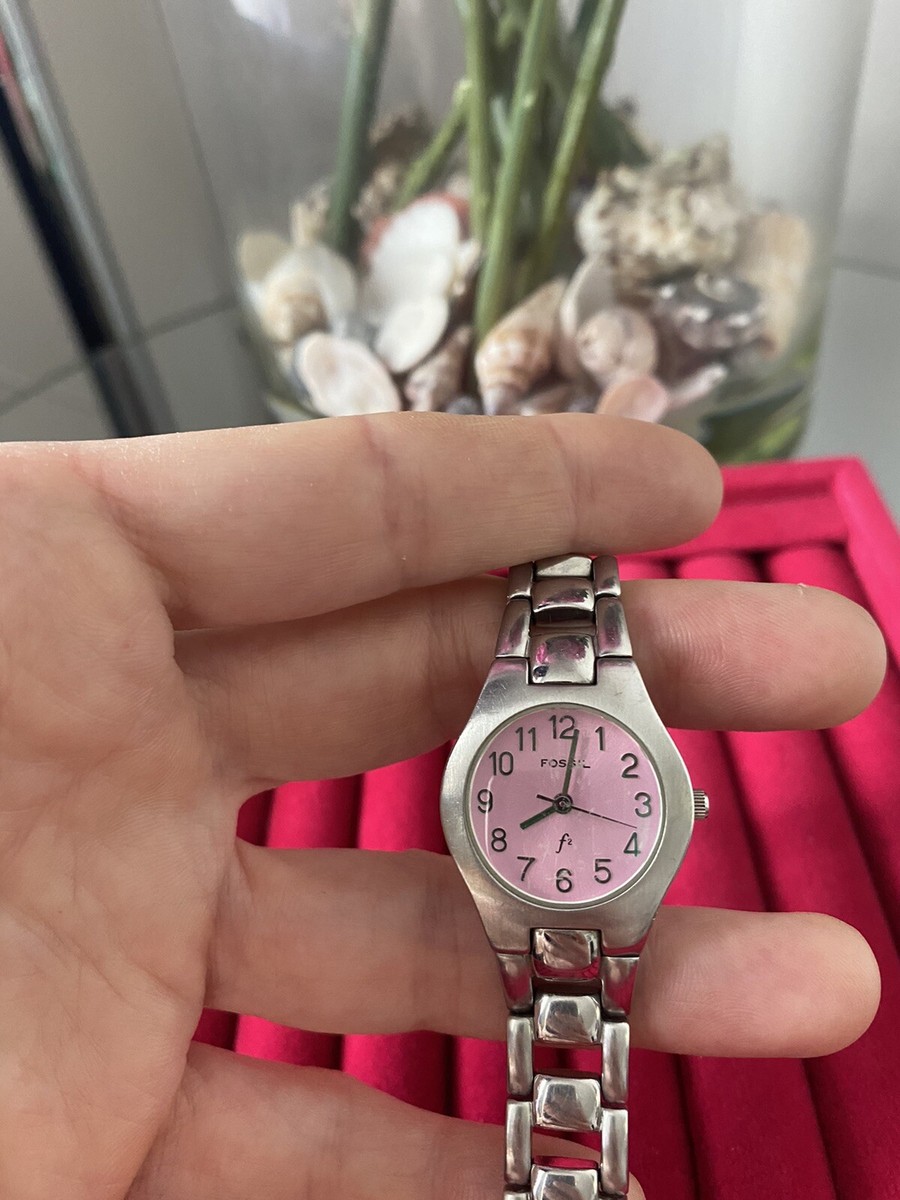 Womens Fossil F2 ES-9201 Quartz Pink Dial Silver Bracelet