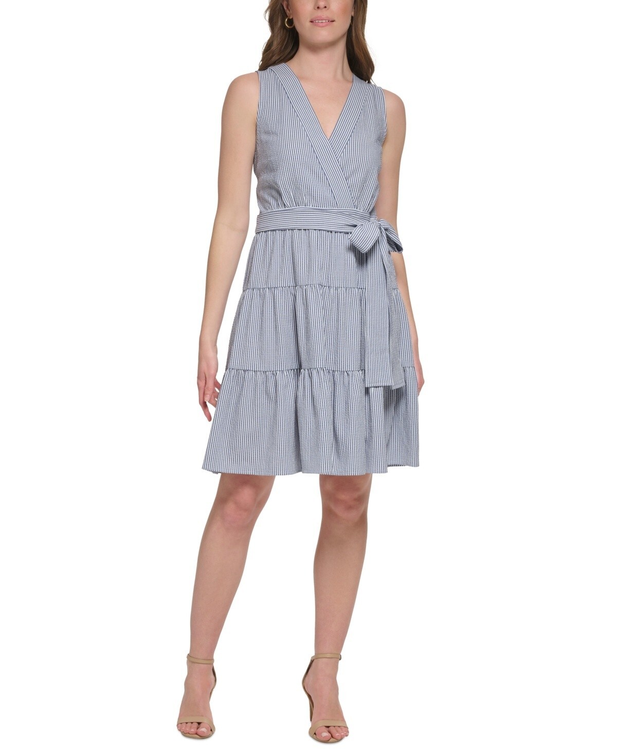 Tommy Hilfiger Миниатюрное полосатое платье без рукавов с запахом женское 10Р Marina Blue