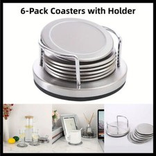 6x Stainless Steel Coasters For Drink With Holder Heat Resistant Cup Mat Pad Set