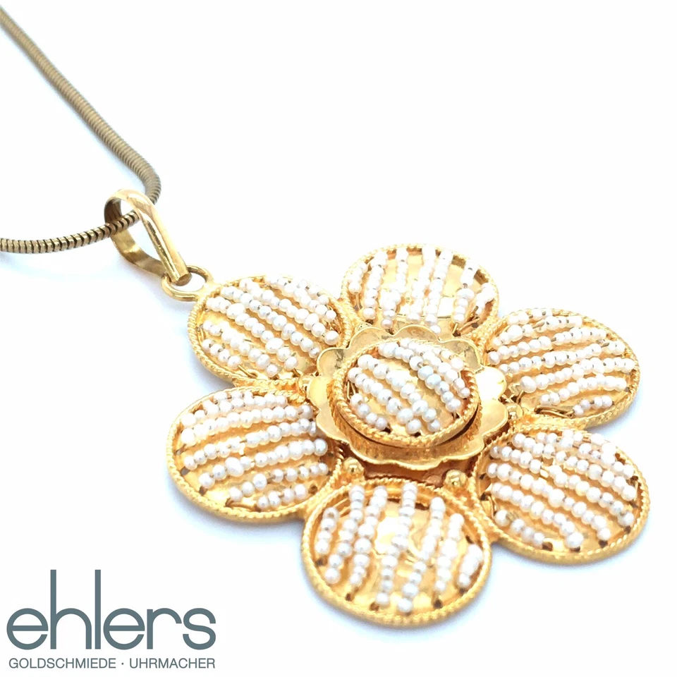 Anhänger Orientperlen KOSTBARKEIT 875er Gelbgold Orientgold Saatperlen Blüte 888 - Bild 3 von 4