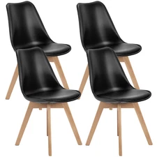 Dining Chairs Set of 4 Leather Cushion&Wood Legs Kitchen Bedroom Dining Room