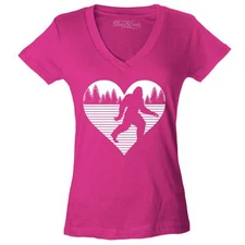 shop4ever Bigfoot Heart Love Sasquatch Women's V-Neck T-shirt Valentine  Tee