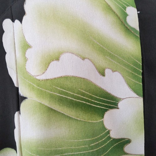 Camicetta seta kimono giapponese remake donna fatta a mano nera design originale ML - Foto 7 di 9