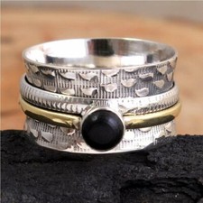 Black Onyx Spinner 925 Sterling Silver Christmas Gift Ring All Size BM-535