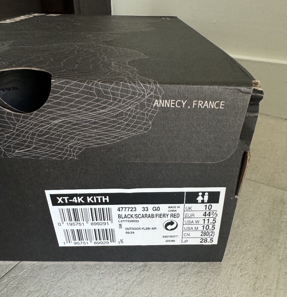 Kith for Salomon XT 4K Uomo Nero Scarabeo Rosso Fuoco Nuovo Con Scatola Taglia 10 5