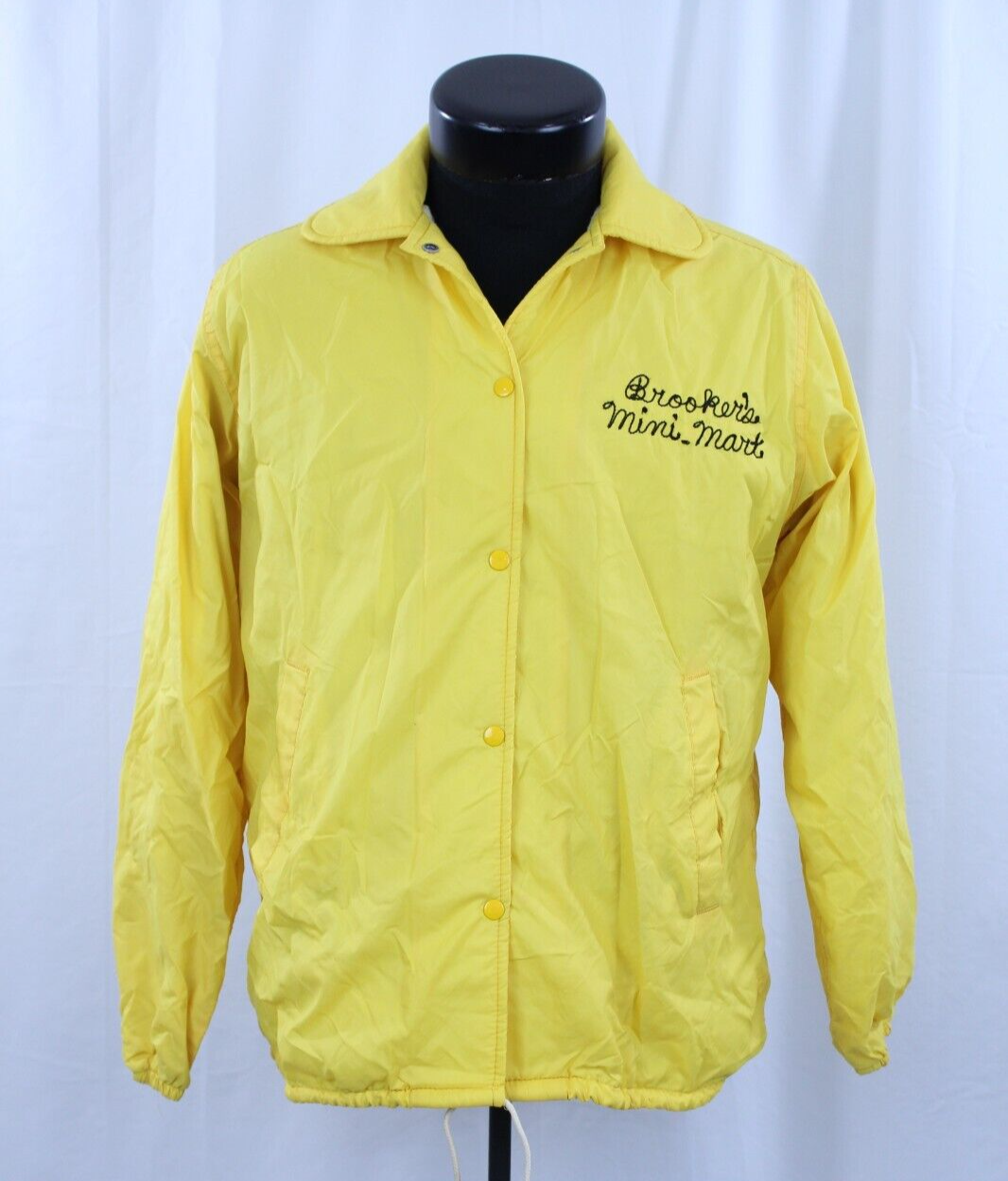 VTG 80s Brookers Mini Mart Snap Button Yellow Windbreaker Made in USA-image