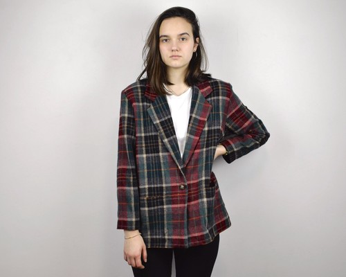 Plaid Wool Jacket Blazer Coat Country 