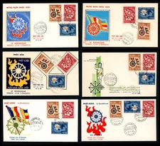 SOUTH VIETNAM 6 Different 1965 FDC Buddha's Birth 255-257 Mừng Phật Đản (L1086)