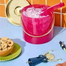 Tabitha Brown Ice Bucket With Scoop Plastic -PINK & GOLD - BRAND NEW