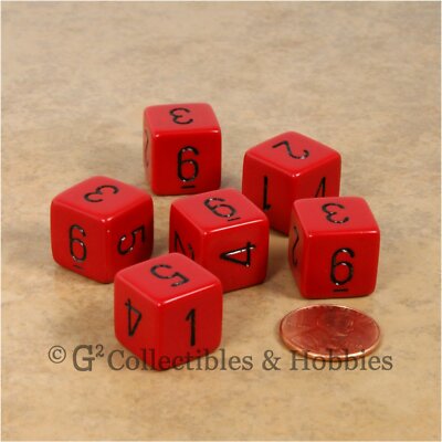 NEW Set of 6 Red with Black Numbers D6 Six Sided RPG D&D Gaming Dice Chessex