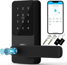 Keyless Entry Smart Door Lock- Unlock w/Fingerprint, BT, Code, Card, Remote, Key