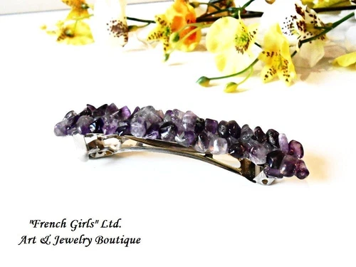 Raw Amethyst Barrette Barettes Gemstone Hair Accessories Pin Clip Cut Rough Gems