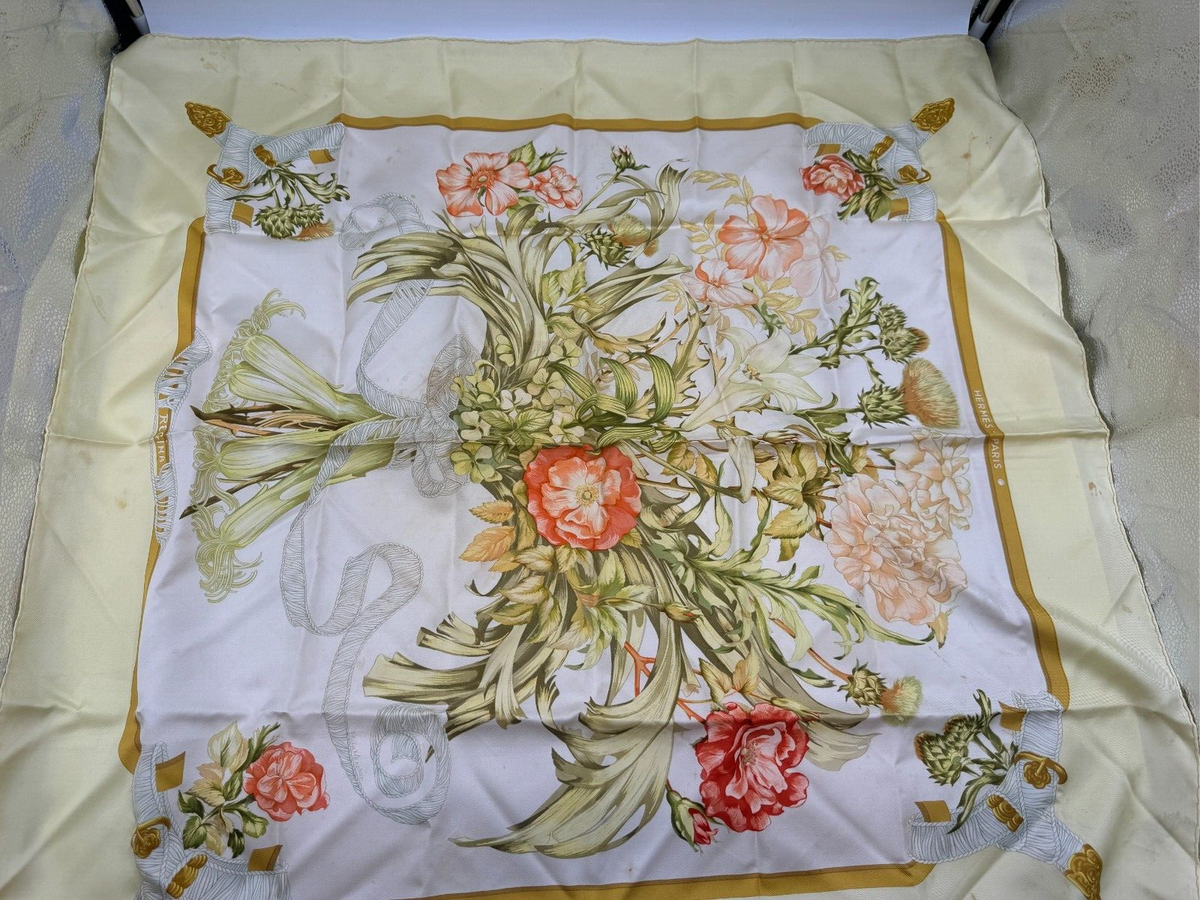 HERMES Carre Regina Pink Silk Scarf 90cm Floral Design | eBay