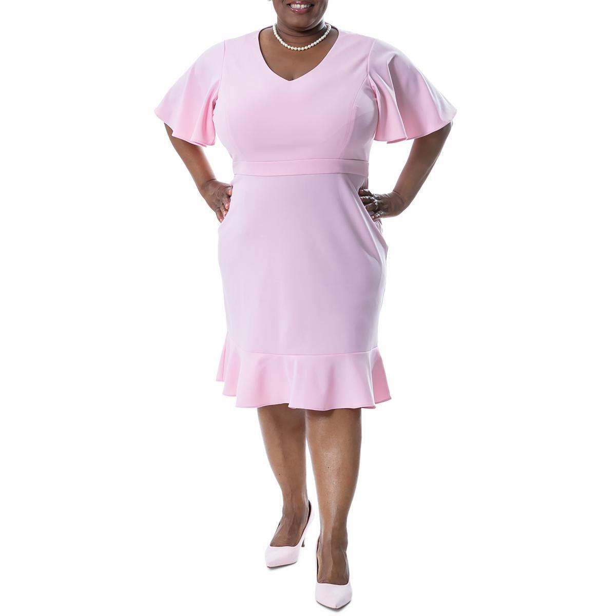 Женское розовое трикотажное коктейльное платье-футляр с развевающимися рукавами Kasper размера плюс XL BHFO 9786