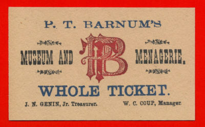 PT Barnum's Museum Ticket On Old Paper - Circus Freaks & Oddities