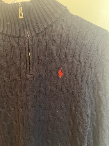 Polo Ralph Lauren Boy's Navy Cable Knit 1/4 Zipper Sweater Large 14-16 Navy Pony - Picture 4 of 6