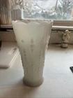 Vintage Vase Milk Glass  Anchor Hocking Raised Pearls and Tears  7.25” Tall