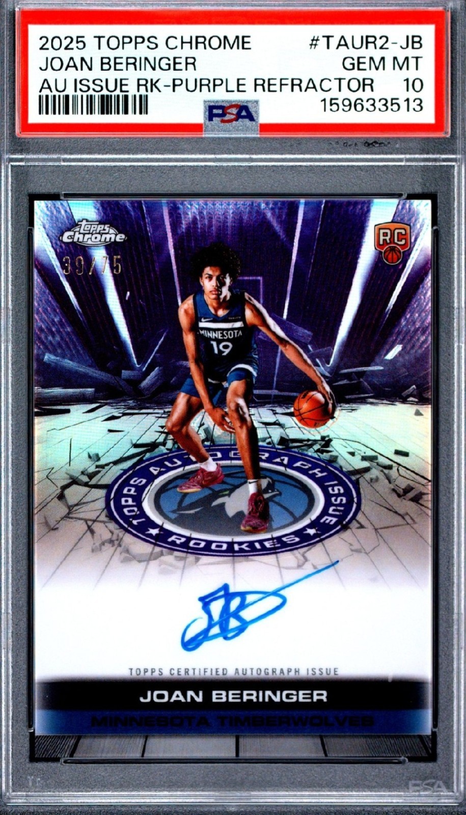 2025-26 Topps Chrome PSA 10 Joan Beringer /75 Purple Refractor Rookie Auto RC 13