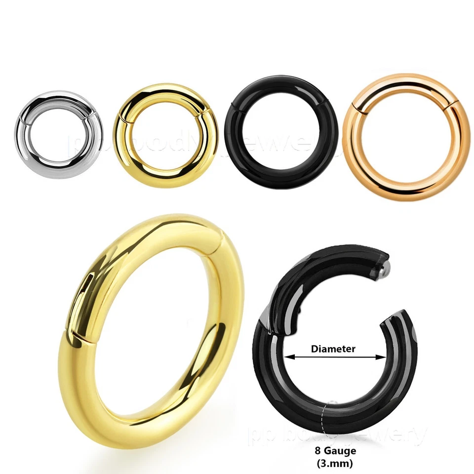 Hinged Clicker Segment Ring PVD Surgical Steel Ear Lip Nose Septum Ring 20G-2G - Image 2 of 4