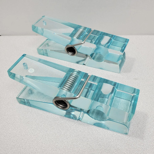 2 Jumbo Clothespins 8" Long Clear Teal Spring Clamp Note Holder Paperweight Lot - Picture 5 of 10