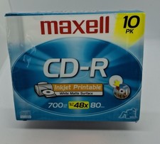 10pks Maxell CD-R 700MB 48x 80min Inkjet Printable White Matte SEALED