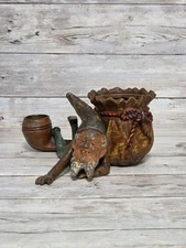 Antique Cold Painted Spelter Metal Gnome Elf Figural Humidor 