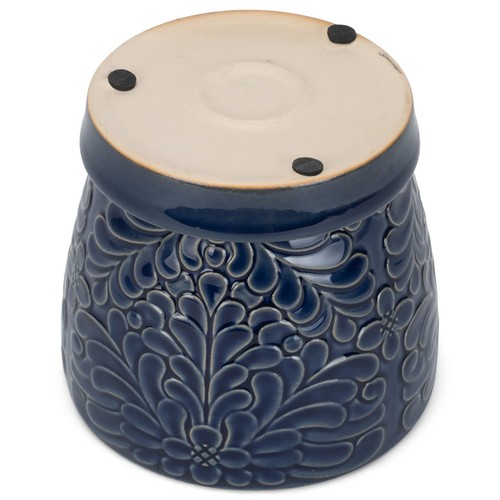 Floral Embossed Ceramic Pot with Cobalt Blue Glaze for Indoor Plants Planter,... - Picture 4 of 6