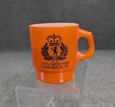 RMS QUEEN MARY Ocean Liner Ship Coffee MUG Vintage Souvenir Cup ANCHOR HOCKING