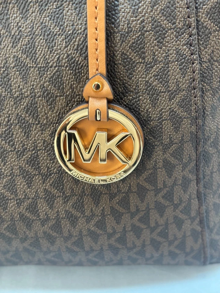 Bolso Cartera Michael Kors Riley Grande Marrón Dorado Cuero Guijarro Top Cremallera, Nuevo con Etiquetas Foto 3 de 4