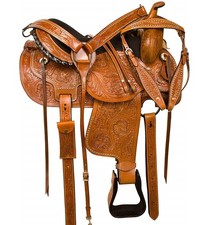 Tan Leather Western Barrel Horse Saddle Floral Hand Tooling 10" to 18" Inch