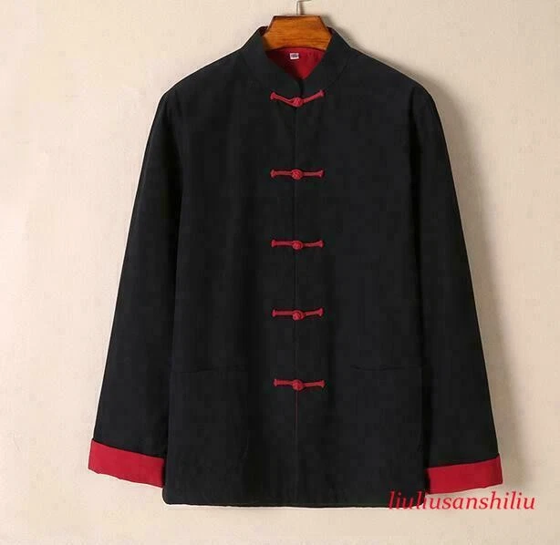 Men's Cotton Tang Suit Coat Kung Fu Jacket Slim Fit Long Sleeve Retro Casual SZ