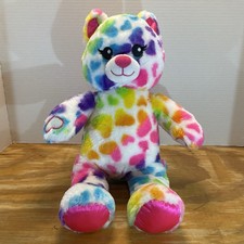 Build A Bear Rainbow Hearts Hugging Kitty Cat Plush 16" Stuffed Animal BABW 2018
