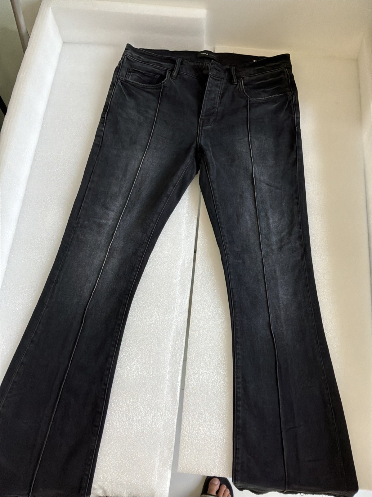 Purple Brand P004 Men's Bootcut Flared Jeans Charcoal Gray Coated Denim Size 32