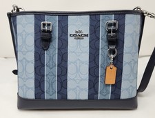 Coach Mollie Tote 25 Signature Jacquard Blue Stripe Crossbody C8416