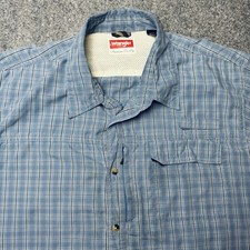 Wrangler Short Sleeve Button Blue Plaid Shirt XL