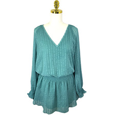 Ramy Brook Textured Smocked Mini Dress Large Teal Romantic Feminine Preppy Twee
