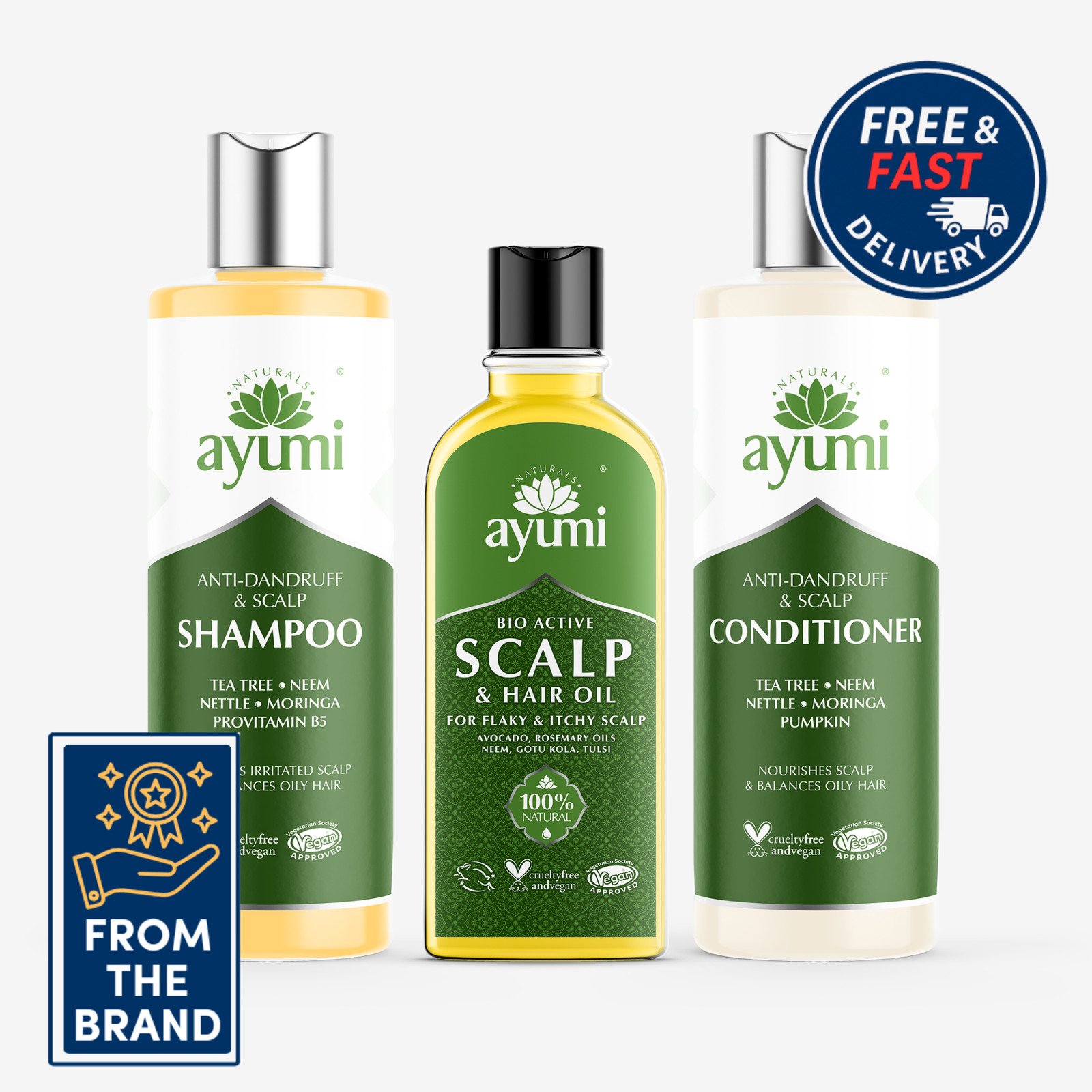 Ayumi Hair Anti-Dandruff & Scalp Trio | Pre-Wash Oil + Shampoo + Condition