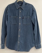 Vintage 90  s LEVI  S JEANS Blue Denim Shirt Metal Button Red Tab Medium
