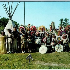 c1960s Wausau, WI Chippewa Indian Dancers Chrome Postcard Tipi Feather A103