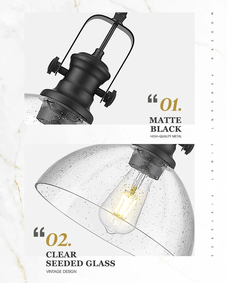 Black Pendant Lights Kitchen Island, 10.5" Farmhouse Pendant Lighting with Cl... - Image 3 of 4