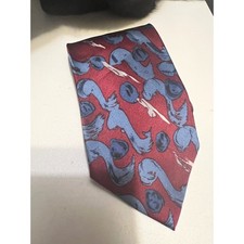 Como Collezione 100 Silk Necktie Burgundy Blue Abstract Print Handmade Korea