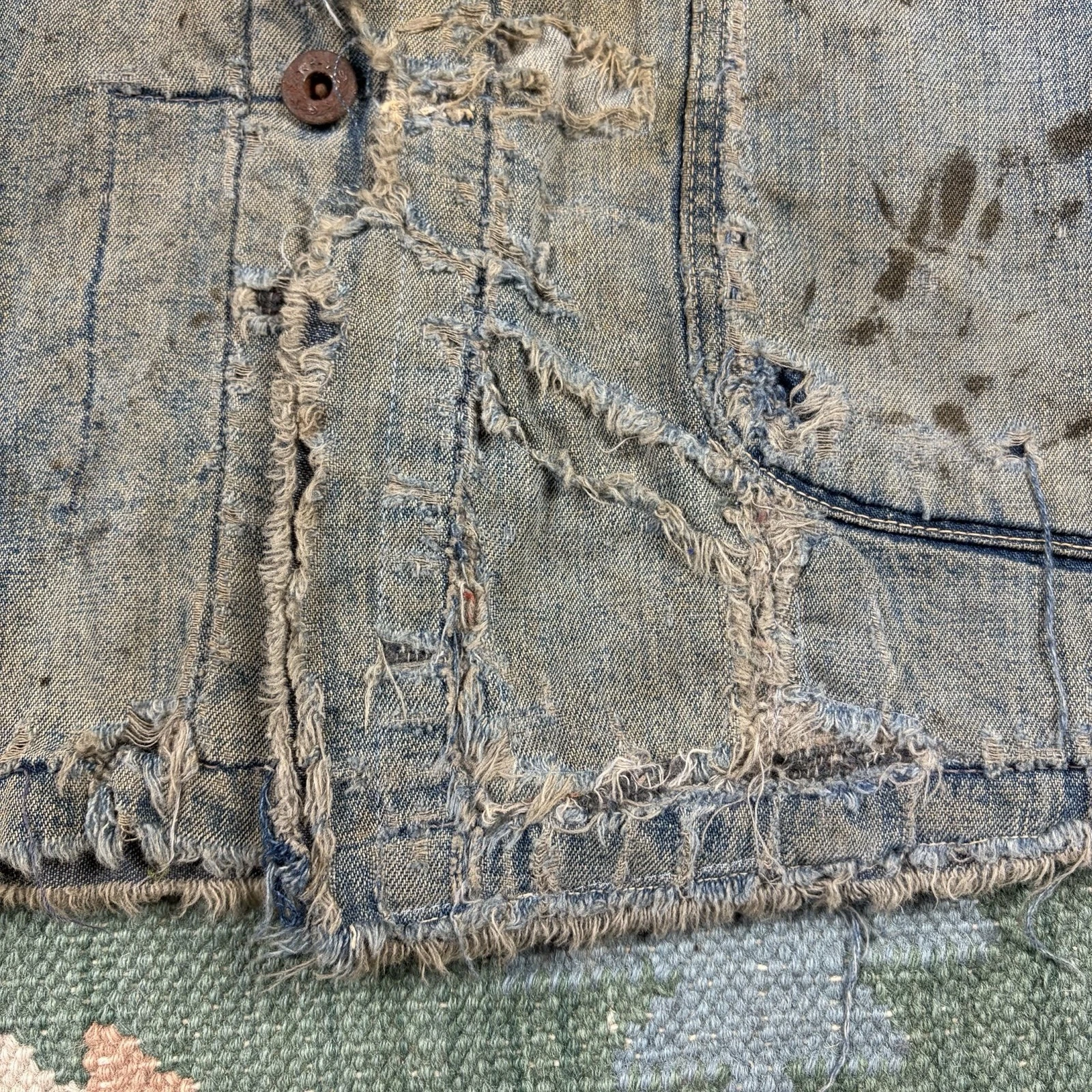 Vintage 1930s WW2 Faded Distressed Thrashed Lined Chore Jacket Workwear XL image 7