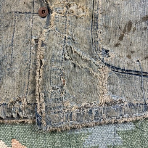 Vintage 1930s WW2 Faded Distressed Thrashed Lined Chore Jacket Workwear XL image 7